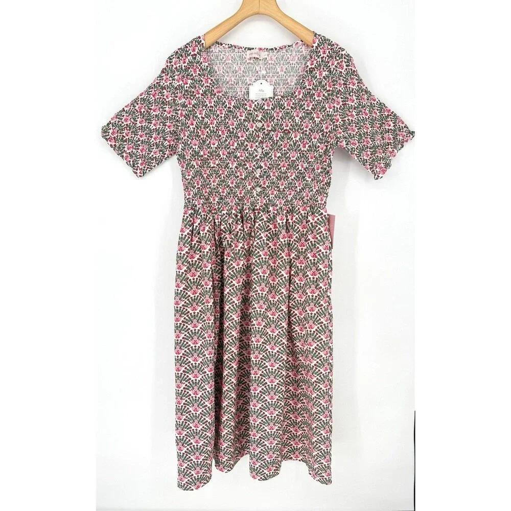 Ivy City Co LARGE‎ Parker Floral Fan smocked midi dress Milkmaid Cottage NWT